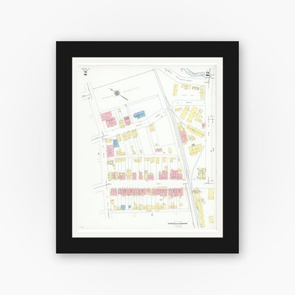 Old map wall art mockup — black gallery frame with white mat — Sanborn Fire Insurance Map from Denver, Lancaster County, Pennsylvania (1947), Sheet #0002