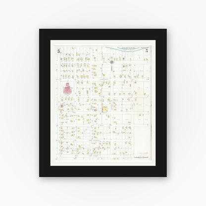 Old map wall art mockup — black gallery frame with white mat — Sanborn Fire Insurance Map from Marengo, Iowa County, Iowa (1933), Sheet #0005
