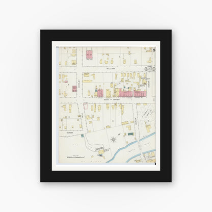Old map wall art mockup — black gallery frame with white mat — Sanborn Fire Insurance Map from Huron, Erie County, Ohio (1893), Sheet #0003