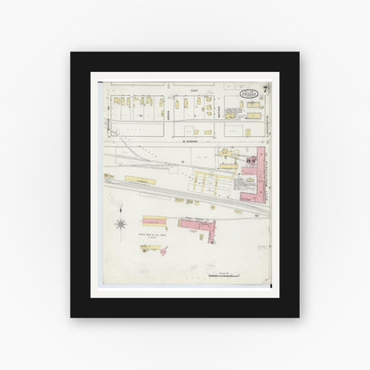 Old map wall art mockup — black gallery frame with white mat — Sanborn Fire Insurance Map from Owosso, Shiawassee County, Michigan (1894), Sheet #0007
