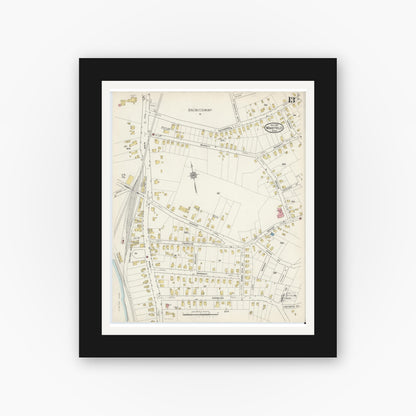 Old map wall art mockup — black gallery frame with white mat — Sanborn Fire Insurance Map from Wakefield, Middlesex County, Massachusetts (1915), Sheet #0013