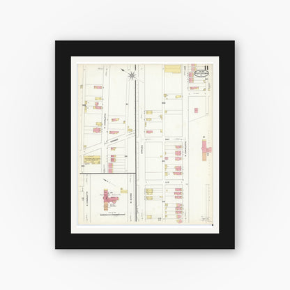 Old map wall art mockup — black gallery frame with white mat — Sanborn Fire Insurance Map from Pottstown, Montgomery County, Pennsylvania (1909), Sheet #0011