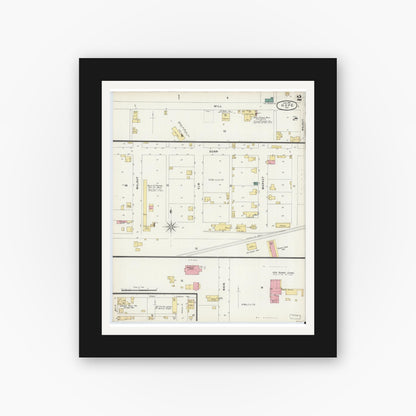 Old map wall art mockup — black gallery frame with white mat — Sanborn Fire Insurance Map from Hope, Bartholomew County, Indiana (1896), Sheet #0002
