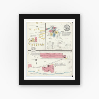 Old map wall art mockup — black gallery frame with white mat — Sanborn Fire Insurance Map from Otsego, Allegan County, Michigan (1911) - Complete Map Set