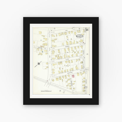 Old map wall art mockup — black gallery frame with white mat — Sanborn Fire Insurance Map from Newburyport, Essex County, Massachusetts (1914), Sheet #0025