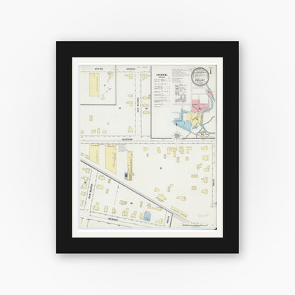 Old map wall art mockup — black gallery frame with white mat — Sanborn Fire Insurance Map from Holley, Orleans County, New York (1892) - Complete Map Set