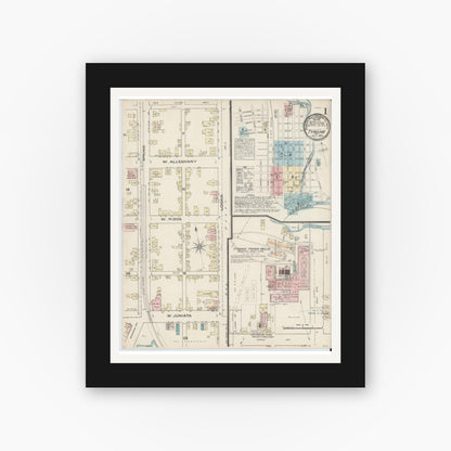 Old map wall art mockup — black gallery frame with white mat — Sanborn Fire Insurance Map from Tyrone, Blair County, Pennsylvania (1884) - Complete Map Set