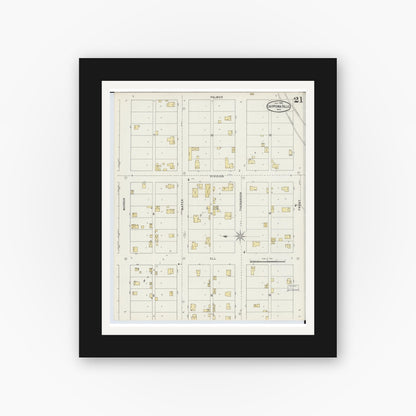 Old map wall art mockup — black gallery frame with white mat — Sanborn Fire Insurance Map from Chippewa Falls, Chippewa County, Wisconsin (1895), Sheet #0021