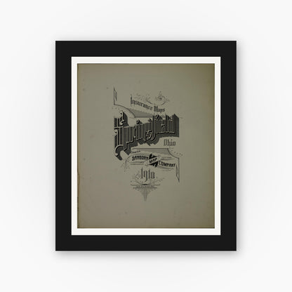 Old map wall art mockup — black gallery frame with white mat — Sanborn Fire Insurance Map from Springfield, Clark County, Ohio (1910), Sheet #0001