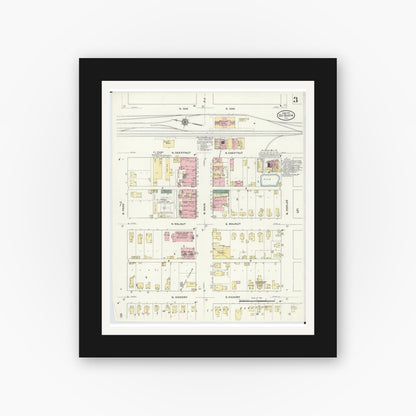 Old map wall art mockup — black gallery frame with white mat — Sanborn Fire Insurance Map from Du Quoin, Perry County, Illinois (1910), Sheet #0003