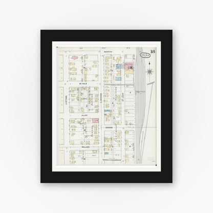 Old map wall art mockup — black gallery frame with white mat — Sanborn Fire Insurance Map from Joliet, Will County, Illinois (1891), Sheet #0018