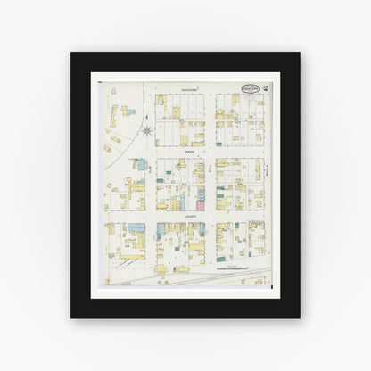 Old map wall art mockup — black gallery frame with white mat — Sanborn Fire Insurance Map from Rushford, Fillmore County, Minnesota (1894), Sheet #0002