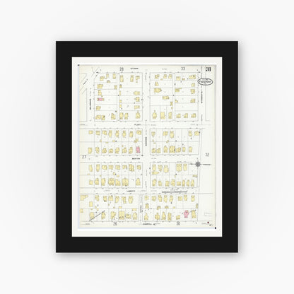 Old map wall art mockup — black gallery frame with white mat — Sanborn Fire Insurance Map from Freeport, Stephenson County, Illinois (1910), Sheet #0031