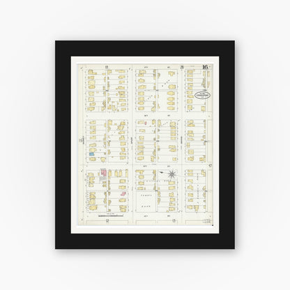 Old map wall art mockup — black gallery frame with white mat — Sanborn Fire Insurance Map from Logansport, Cass County, Indiana (1906), Sheet #0016