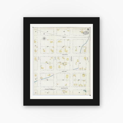 Old map wall art mockup — black gallery frame with white mat — Sanborn Fire Insurance Map from Ashland, Cass County, Illinois (1894), Sheet #0003