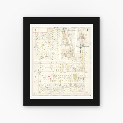 Old map wall art mockup — black gallery frame with white mat — Sanborn Fire Insurance Map from Kenyon, Goodhue County, Minnesota (1944), Sheet #0003