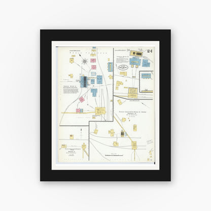 Old map wall art mockup — black gallery frame with white mat — Sanborn Fire Insurance Map from Red Jacket, Houghton County, Michigan (1908), Sheet #0024