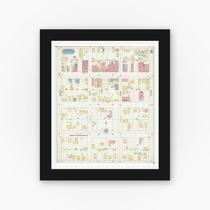 Old map wall art mockup — black gallery frame with white mat — Sanborn Fire Insurance Map from Peru, La Salle County, Illinois (1902), Sheet #0002