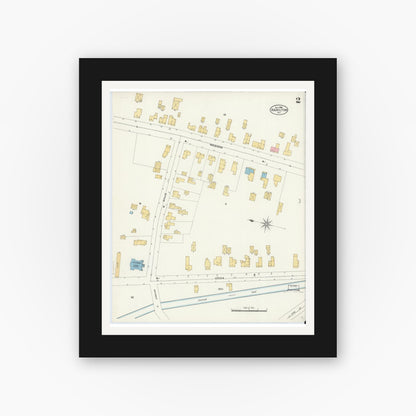 Old map wall art mockup — black gallery frame with white mat — Sanborn Fire Insurance Map from Hamilton, Madison County, New York (1906), Sheet #0002