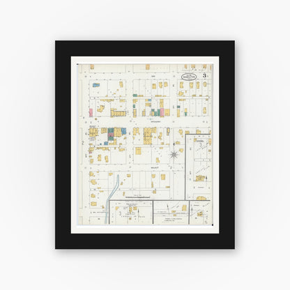 Old map wall art mockup — black gallery frame with white mat — Sanborn Fire Insurance Map from Hamilton, Hancock County, Illinois (1906), Sheet #0003