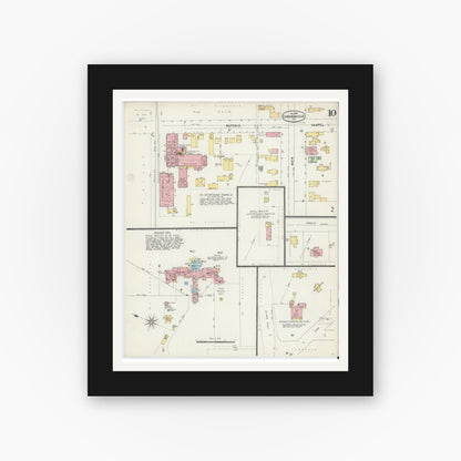 Old map wall art mockup — black gallery frame with white mat — Sanborn Fire Insurance Map from Canandaigua, Ontario County, New York (1897), Sheet #0010