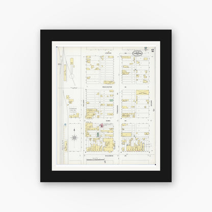 Old map wall art mockup — black gallery frame with white mat — Sanborn Fire Insurance Map from Tomahawk, Lincoln County, Wisconsin (1898), Sheet #0002