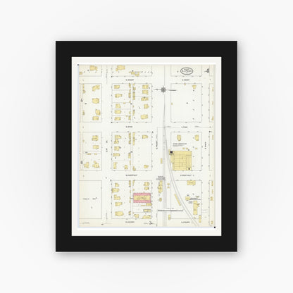 Old map wall art mockup — black gallery frame with white mat — Sanborn Fire Insurance Map from El Paso, Woodford County, Illinois (1911), Sheet #0004
