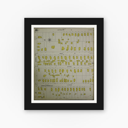 Old map wall art mockup — black gallery frame with white mat — Sanborn Fire Insurance Map from Jackson, Jackson County, Michigan (1907), Sheet #0081