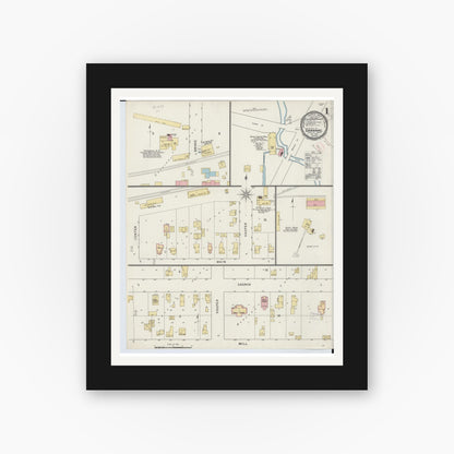 Old map wall art mockup — black gallery frame with white mat — Sanborn Fire Insurance Map from Saranac, Ionia County, Michigan (1894) - Complete Map Set