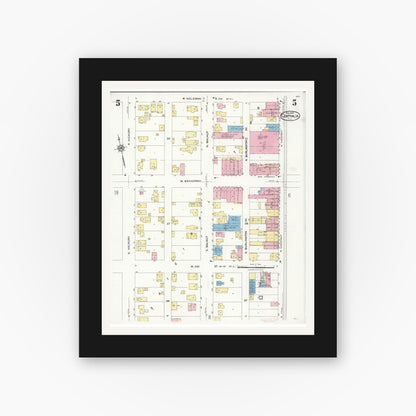 Old map wall art mockup — black gallery frame with white mat — Sanborn Fire Insurance Map from Centralia, Marion, Clinton, Jefferson, and Washington Counties, Illinois (1924), Sheet #0005