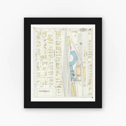 Old map wall art mockup — black gallery frame with white mat — Sanborn Fire Insurance Map from Marquette, Marquette County, Michigan (1897), Sheet #0006