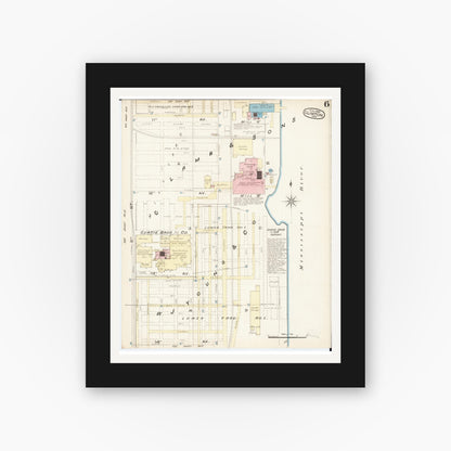 Old map wall art mockup — black gallery frame with white mat — Sanborn Fire Insurance Map from Clinton, Clinton County, Iowa (1885), Sheet #0006