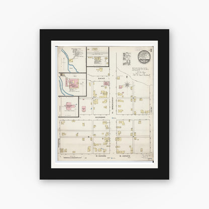 Old map wall art mockup — black gallery frame with white mat — Sanborn Fire Insurance Map from Green Springs, Sandusky And Seneca Counties, Ohio (1885) - Complete Map Set