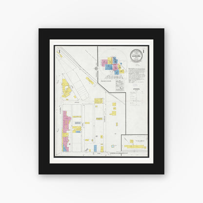 Old map wall art mockup — black gallery frame with white mat — Sanborn Fire Insurance Map from Maricopa, Kern County, California (1926) - Complete Map Set