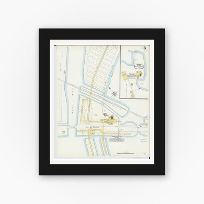 Old map wall art mockup — black gallery frame with white mat — Sanborn Fire Insurance Map from Whitehall, Muskegon County, Michigan (1896), Sheet #0005