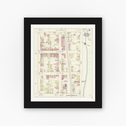 Old map wall art mockup — black gallery frame with white mat — Sanborn Fire Insurance Map from Freeport, Armstrong County, Pennsylvania (1913), Sheet #0003