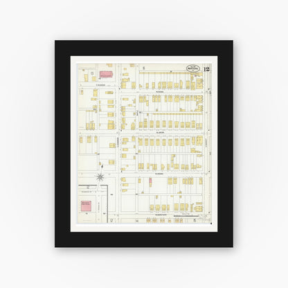 Old map wall art mockup — black gallery frame with white mat — Sanborn Fire Insurance Map from Nanticoke, Luzerne County, Pennsylvania (1903), Sheet #0012