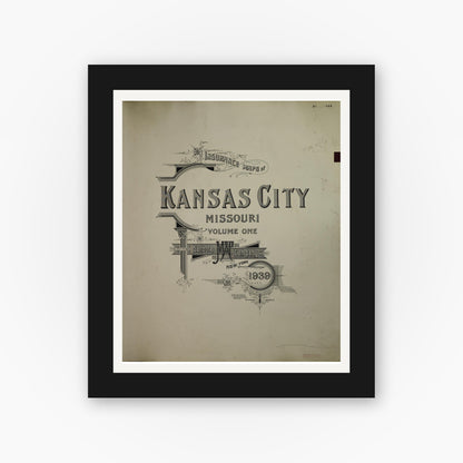 Old map wall art mockup — black gallery frame with white mat — Sanborn Fire Insurance Map from Kansas City, Jackson, Clay, And Platte Counties, Missouri (1950), Sheet #0001
