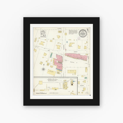 Old map wall art mockup — black gallery frame with white mat — Sanborn Fire Insurance Map from Marianna, Jackson County, Florida (1907) - Complete Map Set