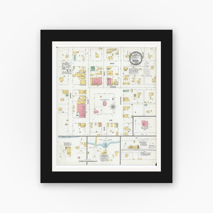 Old map wall art mockup — black gallery frame with white mat — Sanborn Fire Insurance Map from Ozark, Christian County, Missouri (1900), Sheet #0001