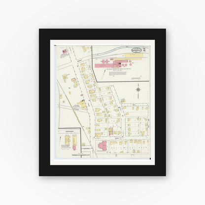 Old map wall art mockup — black gallery frame with white mat — Sanborn Fire Insurance Map from Mineral City, Tuscarawas County, Ohio (1915), Sheet #0002