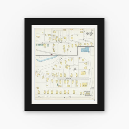 Old map wall art mockup — black gallery frame with white mat — Sanborn Fire Insurance Map from Wakefield, Middlesex County, Massachusetts (1897), Sheet #0005