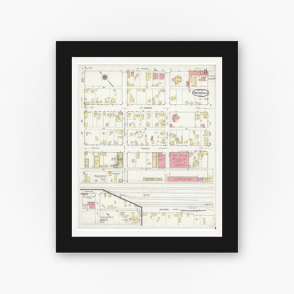 Old map wall art mockup — black gallery frame with white mat — Sanborn Fire Insurance Map from Brownsville, Cameron County, Texas (1919), Sheet #0003