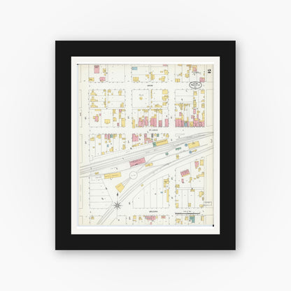 Old map wall art mockup — black gallery frame with white mat — Sanborn Fire Insurance Map from Pacific, Franklin County, Missouri (1903), Sheet #0002