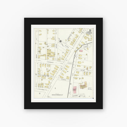 Old map wall art mockup — black gallery frame with white mat — Sanborn Fire Insurance Map from Rome, Oneida County, New York (1909), Sheet #0011
