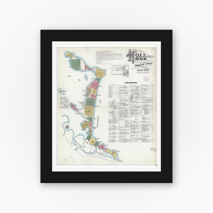 Old map wall art mockup — black gallery frame with white mat — Sanborn Fire Insurance Map from Hull, Plymouth County, Massachusetts (1916) - Complete Map Set