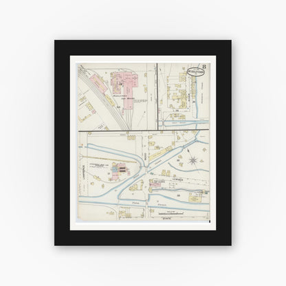 Old map wall art mockup — black gallery frame with white mat — Sanborn Fire Insurance Map from Middletown, Dauphin County, Pennsylvania (1888), Sheet #0008