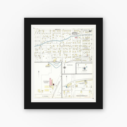 Old map wall art mockup — black gallery frame with white mat — Sanborn Fire Insurance Map from Red Oak, Montgomery County, Iowa (1914), Sheet #0014