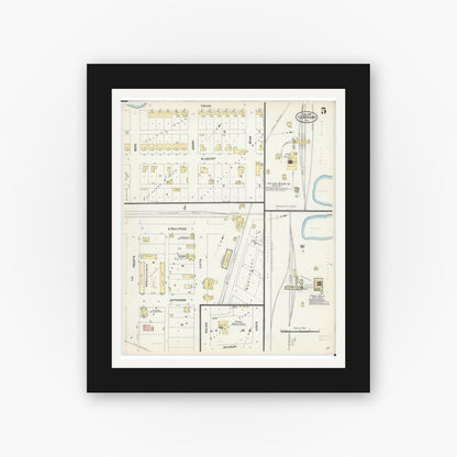 Old map wall art mockup — black gallery frame with white mat — Sanborn Fire Insurance Map from Eldorado, Saline County, Illinois (1907), Sheet #0005