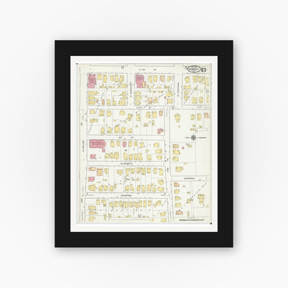 Old map wall art mockup — black gallery frame with white mat — Sanborn Fire Insurance Map from Moberly, Randolph County, Missouri (1916), Sheet #0013
